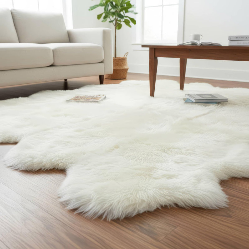 Burgett Genuine Sheepskin Rug Fluffy Ivory Shag Area Rug, Novelty 5' 11" x 7'