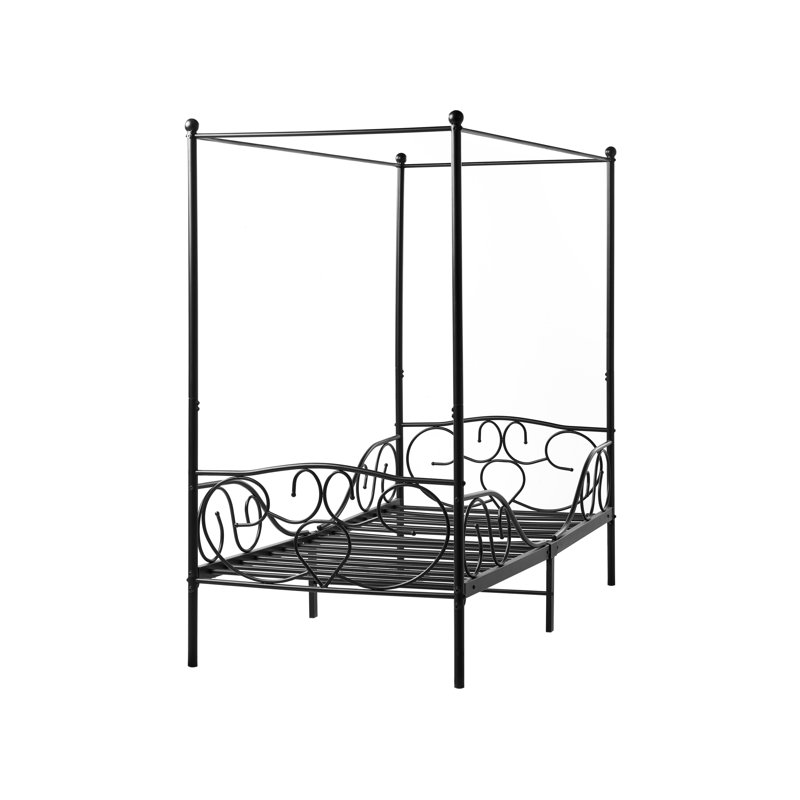 Four Poster Bed Metal SORMERY 90 x 200 cm (EU Single), Black