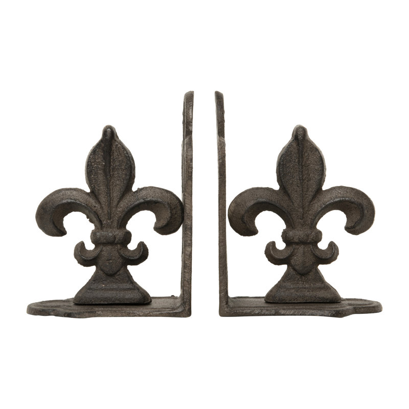 Serre-livres Fleur de lys en fonte, Bronze