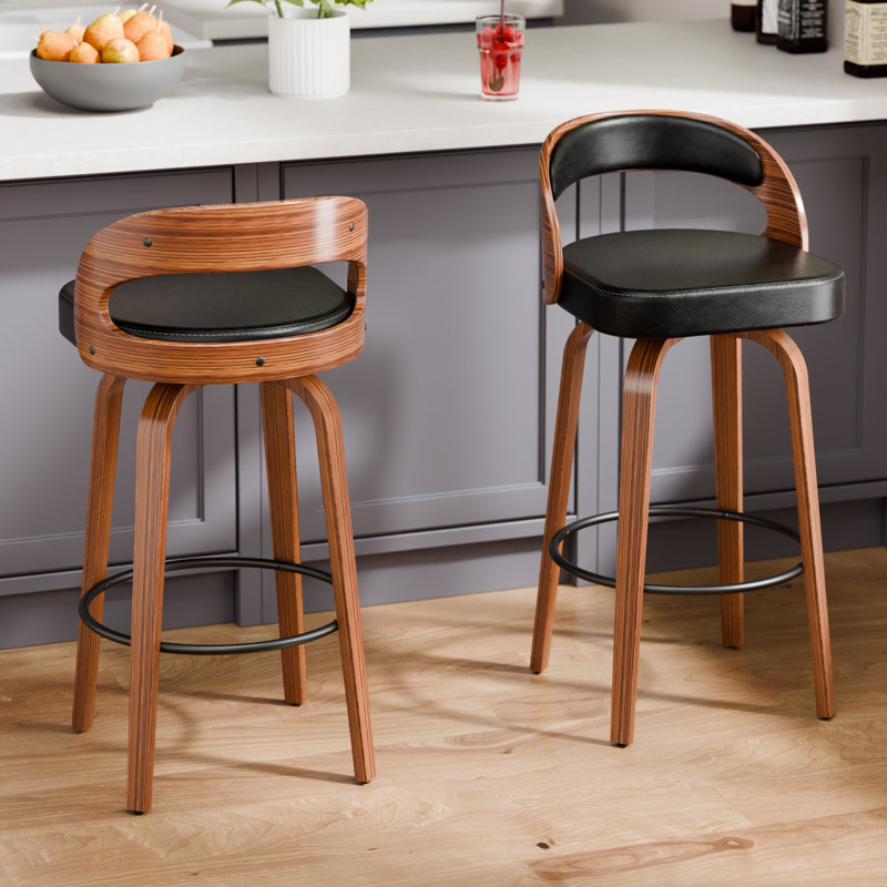 Ensemble de 2 tabourets de bar pivotants 29,2 po, Noir, 2
