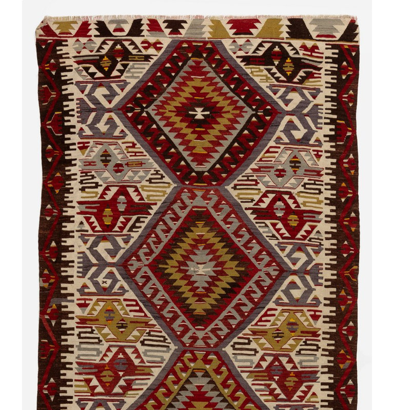 Tapis turc rétro 4,7 x 11 pi Kilim, 100% laine