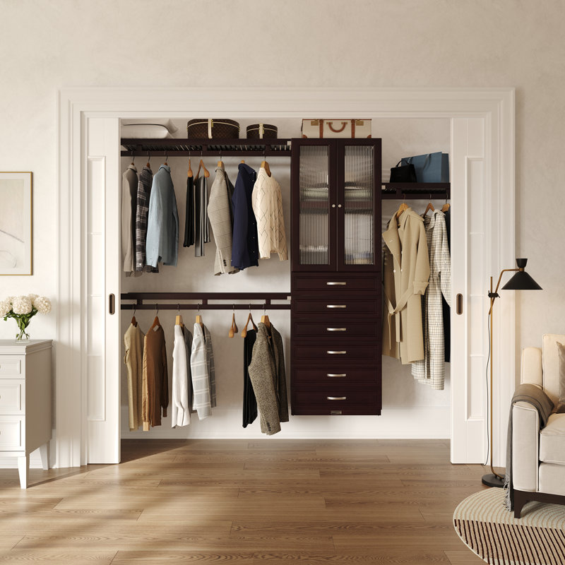 John Louis Home Solid Wood Reach-In Simplicity Closet System with 6-Drawers and Glass Doors, Espresso