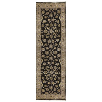 Tapis tissé à la main one-of-a-kind 2'6" x 8' - tapis noir / gris en laine / soie Dharma