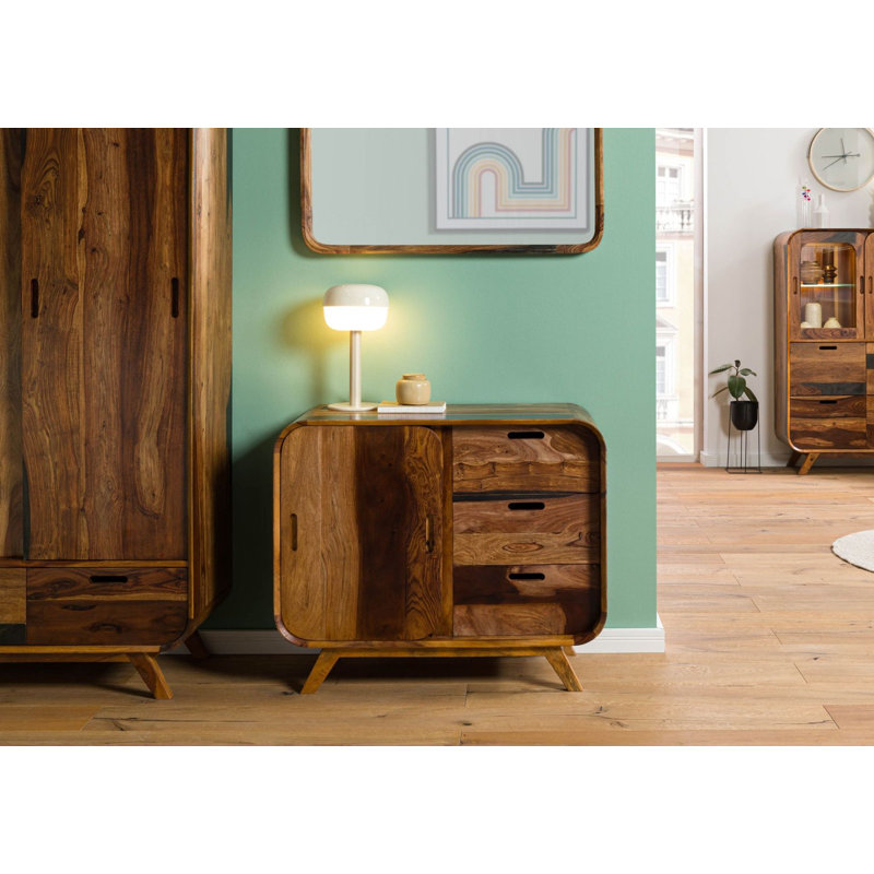 90cm Solid Wood Sideboard, Dark Brown