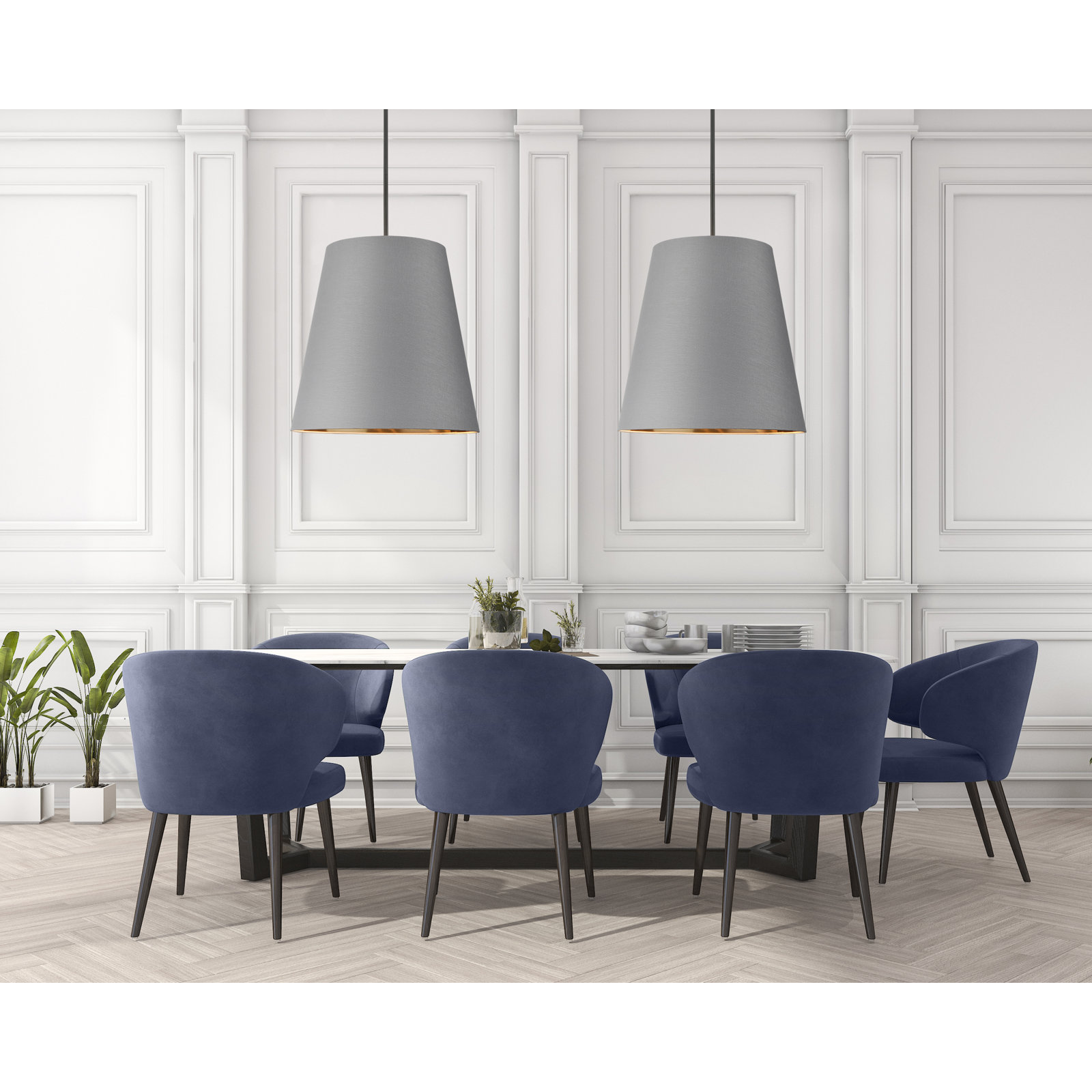 3 Light Steel Pendant, Black, 71.76" H x 24.88" W x 24.88" D, Gray