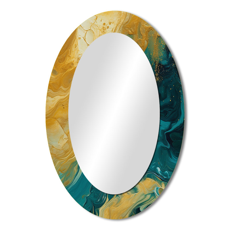 Golden Sunshine en bleu profond océan abstrait - miroir mural ovale moderne doré, 36 po x 24 po