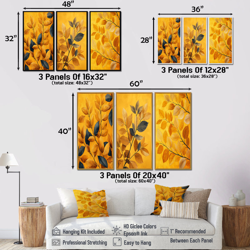 Moutarde feuilles d'automne Embrace I - Collection de décorations murales rouges traditionnelles, H 32 po x l 48 po, Brun