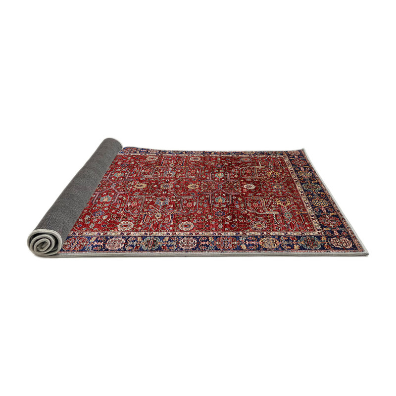 Tapis de style oriental rouge, Rond 5 pi