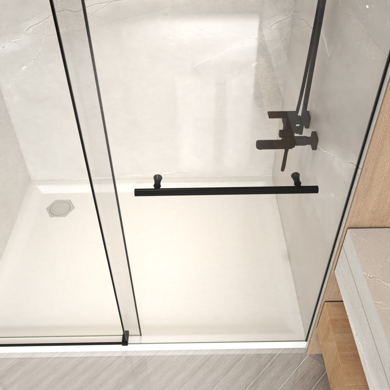 Oren Frameless Sliding Shower Door With Tempered Glass And Stainless Steel Hardware