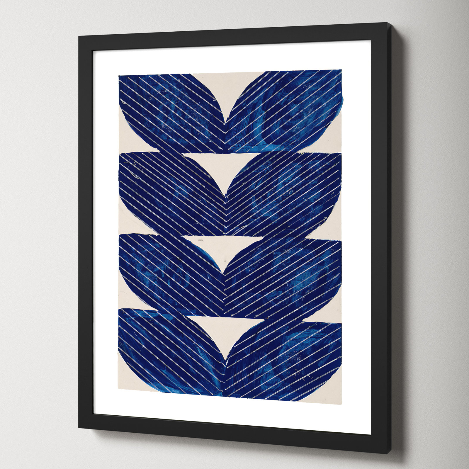 Blue Chevron "Navy Chevron" Painting, 25" H x 20" W x 1.25" D, Brown