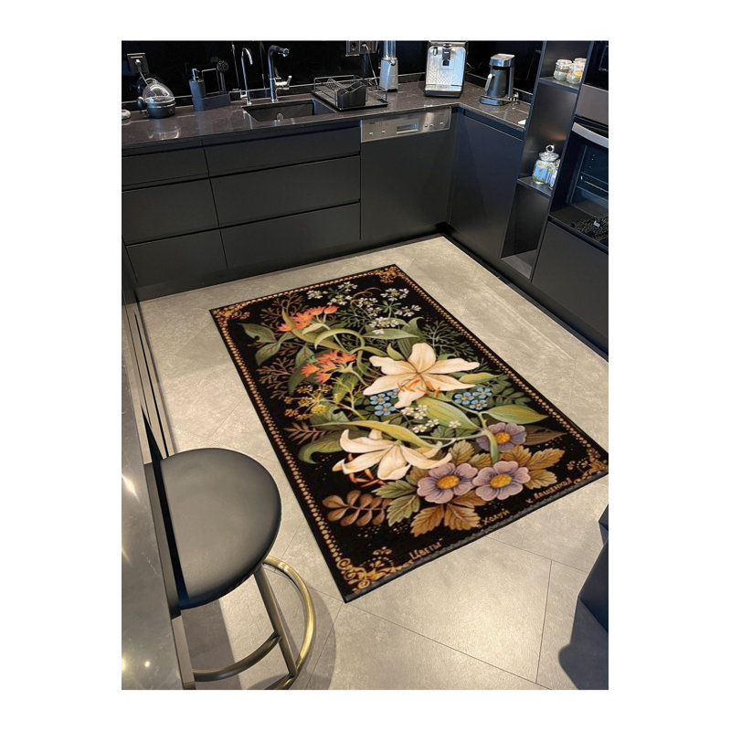 Tapis décoratif lavable à la machine moderne à motif floral et rose, Rectangle 2 pi 6 po x 4 pi 11 po