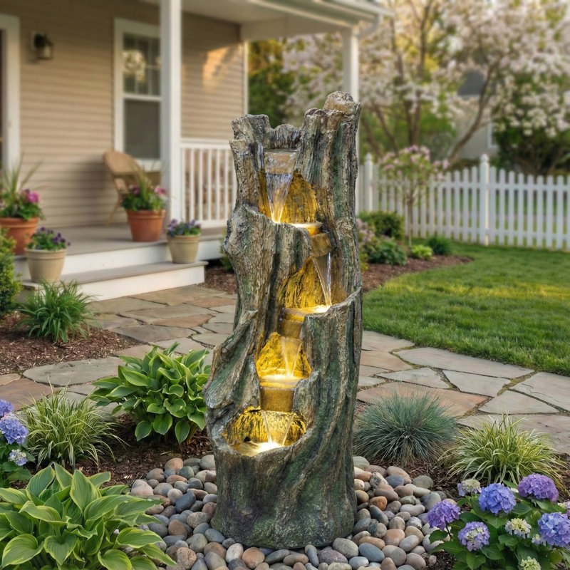 Waterfall Fountain for Outdoor Gardens and Patio Backyards Includes Energy-Efficient LED Lights and Easy Setup for Instant Relaxation