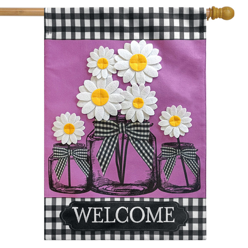 Daisy Jars Burlap House Flag