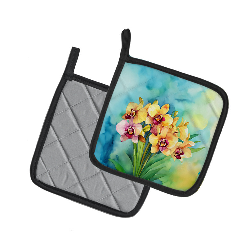 Orchidées dans une aquarelle, paire de poignées