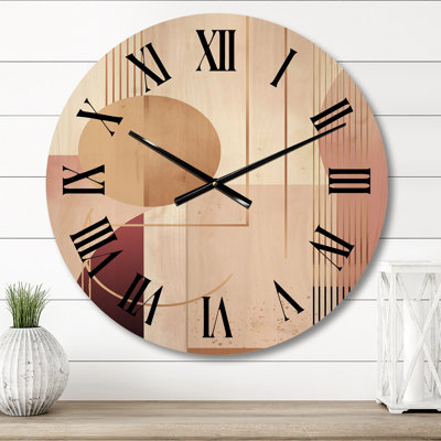 Golden Moon Boho Chic Abstract - Horloge murale géométrique abstraite surdimensionnée en bois