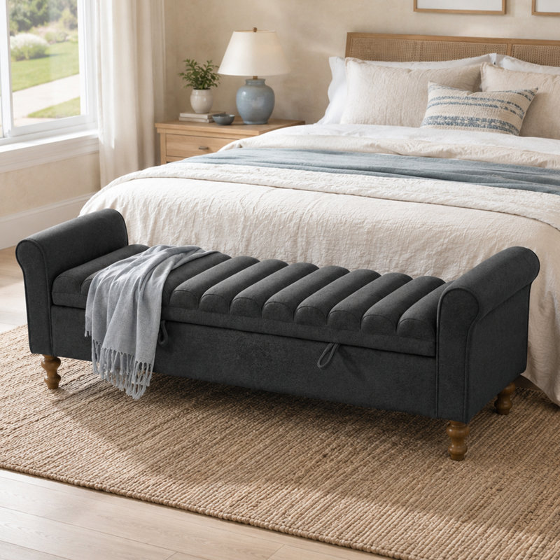 Banc de rangement rembourré Contemporary Luxe, Gris anthracite
