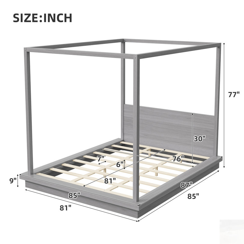 Lit plateforme à baldaquin en bois avec tête de lit, conception intemporelle et fabrication robuste pour les chambres élégantes
