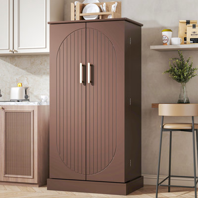 47'' Freestanding Pantry Cabinet With 2 Doors, Adjustable Shelves, Magnetic Doors Kitchen Pantry