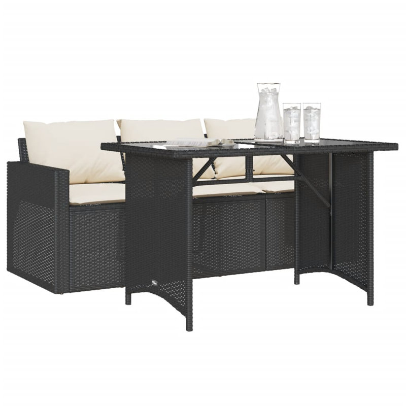 Latitude Run® 2 Piece Patio Dining Set With Cushions Poly Rattan, Beige, Black
