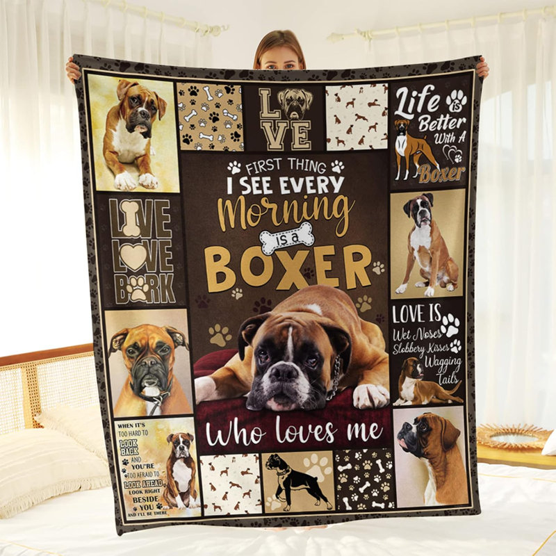 Boxer pour chien Boxer pour chien mignon, jeté en flanelle super doux, léger et moelleux, Boxer brun, L 80 po x l 60 po