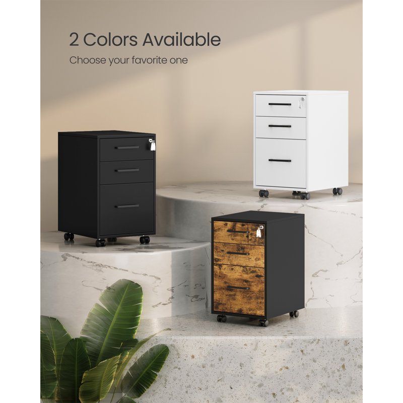 Matte Black Mobile 3-Drawer Lockable File Cabinet