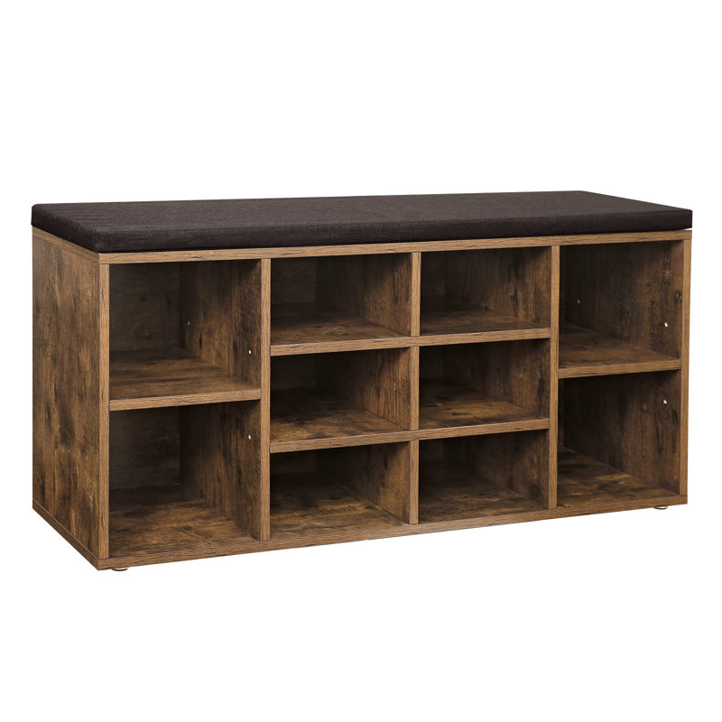 Adara Linen Blend Upholstered Storage Bench, Rustic Brown/Dark Brown
