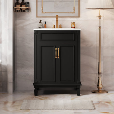 24'' Bathroom Vanity With Top Sink, Modern Bathroom Storage Cabinet With 2 Soft-Closing Doors And Adjustable Shelf, Solid Wood Frame