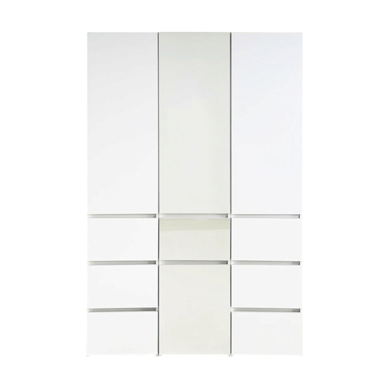 Ensemble de placard Ely, façade à miroir central, 7 tiroirs, 71 po, blanc