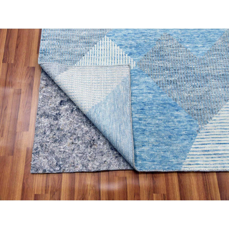 Tapis bleu noué à la main de conception unique 9 pi x 12 pi 1 po nouvel âge Vetri