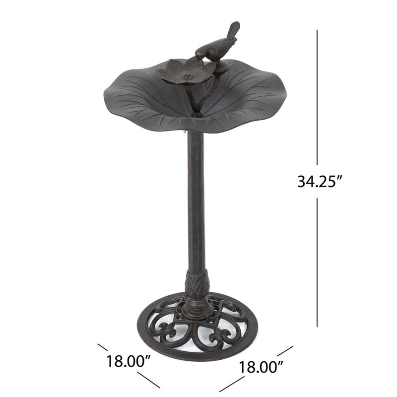 Bronze Aluminum and Iron Outdoor Bird Bath with Bird Detail