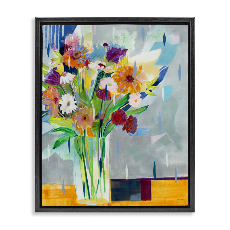  Florals on Blocked Background Canvas Wall Art by Jill Martin, H 21 po x l 17 po, Cadre flottant noir de jais