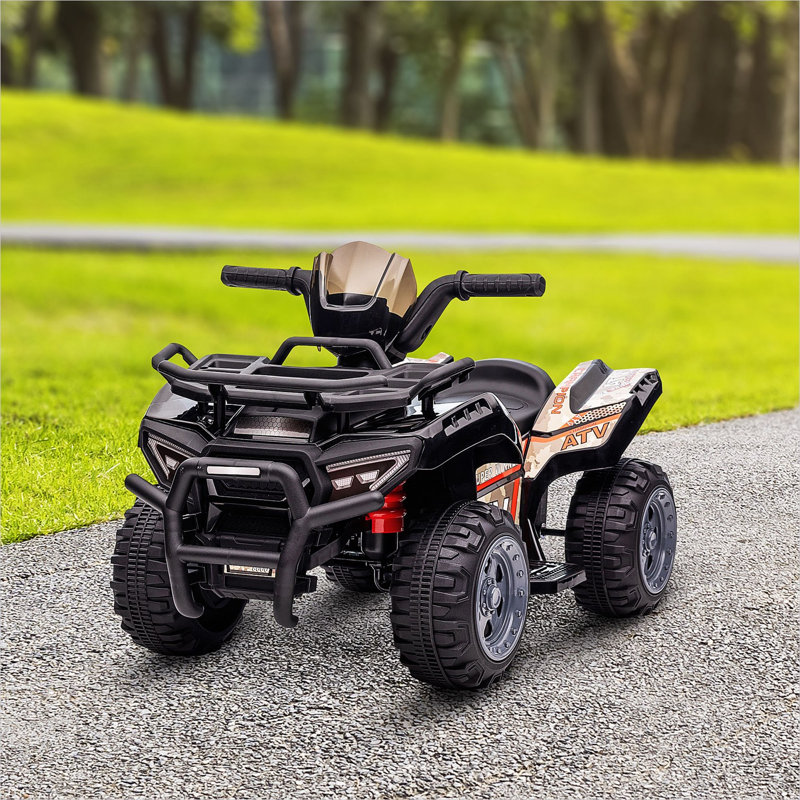 Quad classique noir alimenté par batterie avec musique pour les tout-petits, cadre en acier et 4 roues résistantes à l'usure
