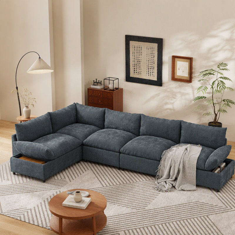 Canapé modulaire moderne de 115,5 po avec revêtement en polyester durable et compartiments de rangement cachés