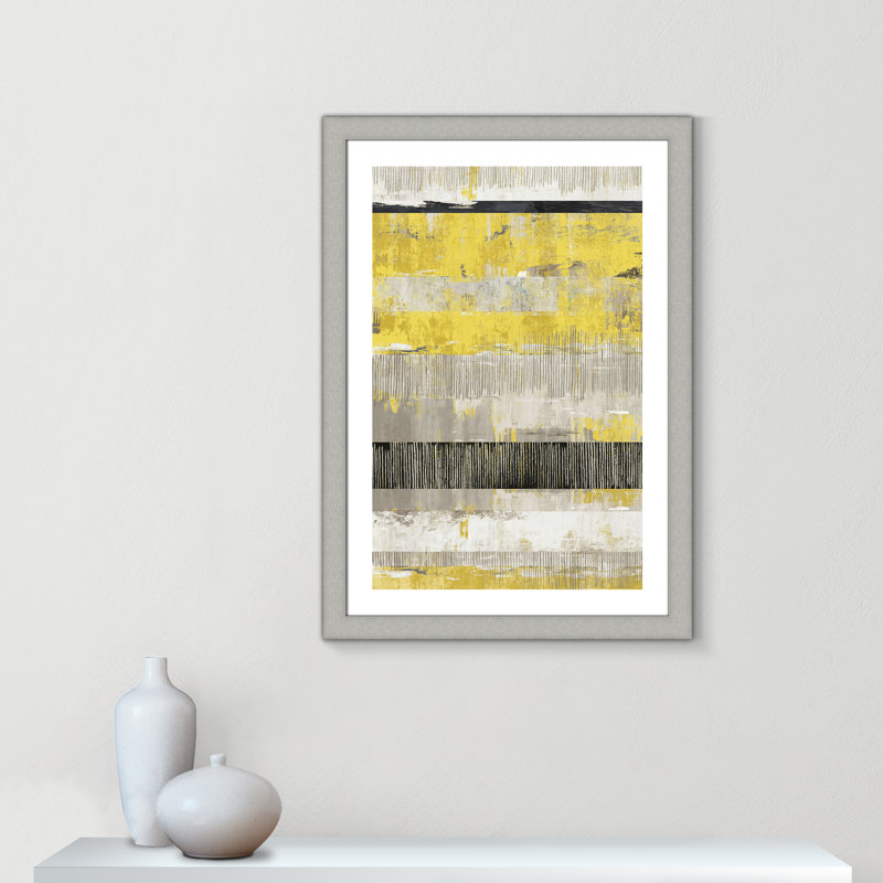 Yellow Celadon Dreams - Art encadré autoportant par Tom Reeves, H 27 po x l 32 po x P 1,25 po, Encadrement argent brossé