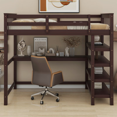 Loft Bed With Storage Shelves And Under-Bed Desk
