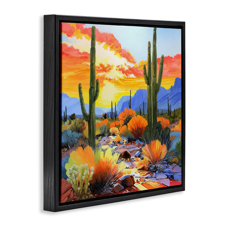 Cadre flottant Desert Splendor Cacti, design par John Jaster, H 25 po x l 25 po, Cadre flottant noir de jais