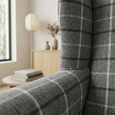 Grey Tartan Wingback Armchair