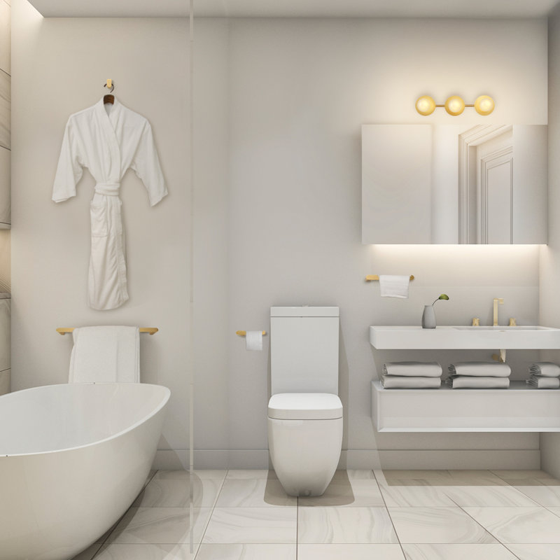 5-Piece Matte Brass All-In-One Bathroom Set with 20" 3-Light Vanity Light