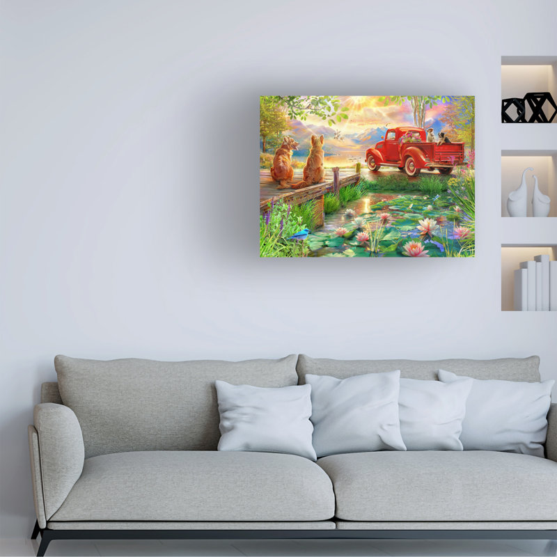 Art sur toile, "Henriette Chinaglia Sunset Lake Pier", H 14 po x l 19 po