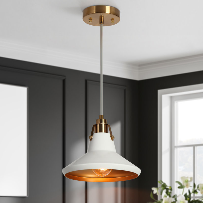 Luminaire suspendu conique à 1 lumière Germanton, Blanc