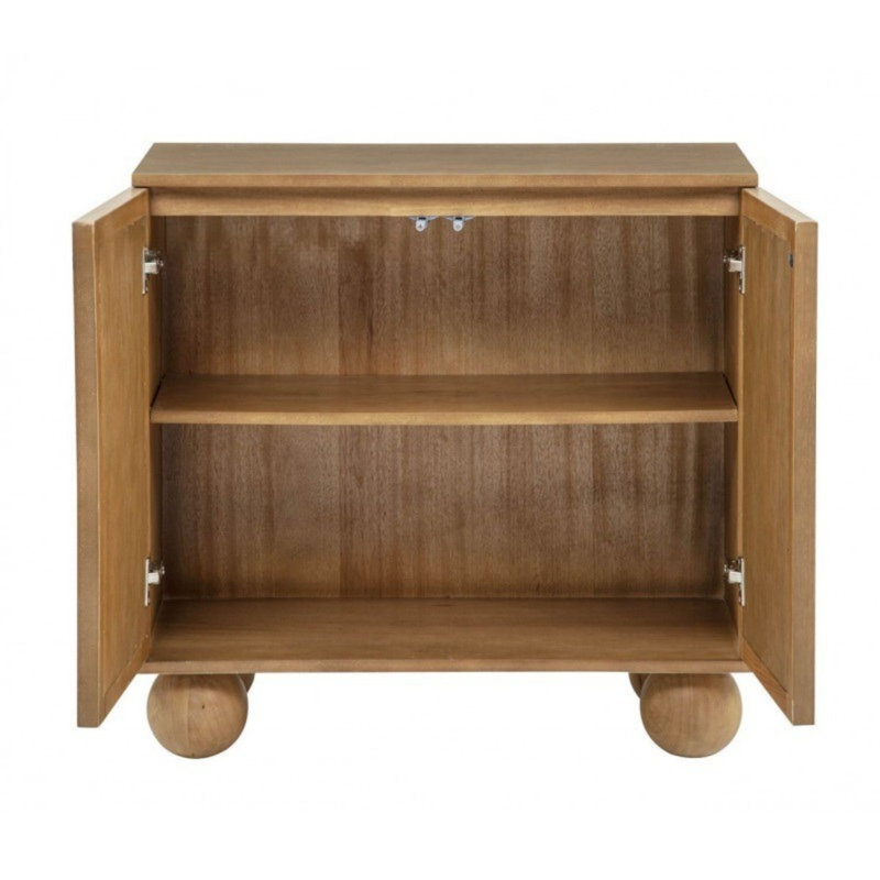 Boho brun clair 31 po Armoire décorative, armoire de rangement pour le vestibule de salon avec pieds en forme de boule et portes arquées, armoire