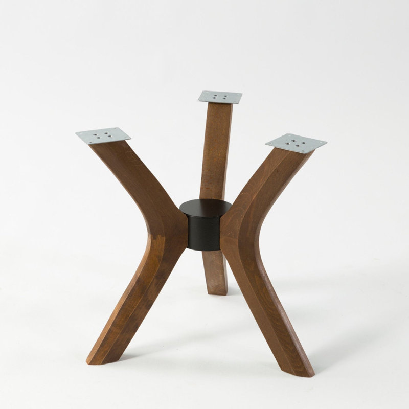 Bases de table basse rondes, base de table moderne en bois de hêtre massif Mid-Century seulement, trois pieds en bois pour les tables basses (plateau de table en noyer, noyer)