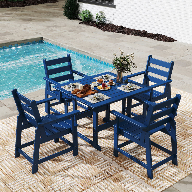Table de salle à manger d'extérieur HDPE, Bleu