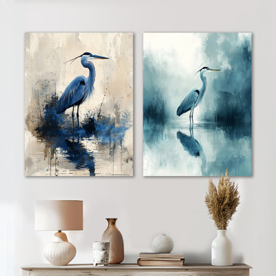 Blue Heron Minimalism Elegance I – Birds Oversized Metal Wall Art Set of 2