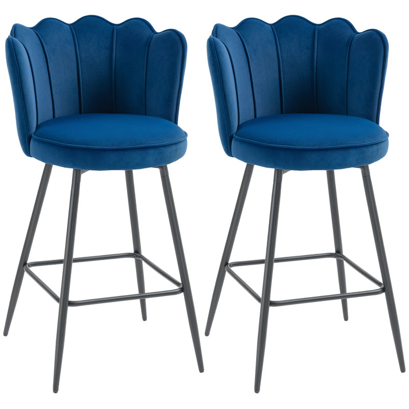 Upholstered Counter Stool with Metal Frame, Blue