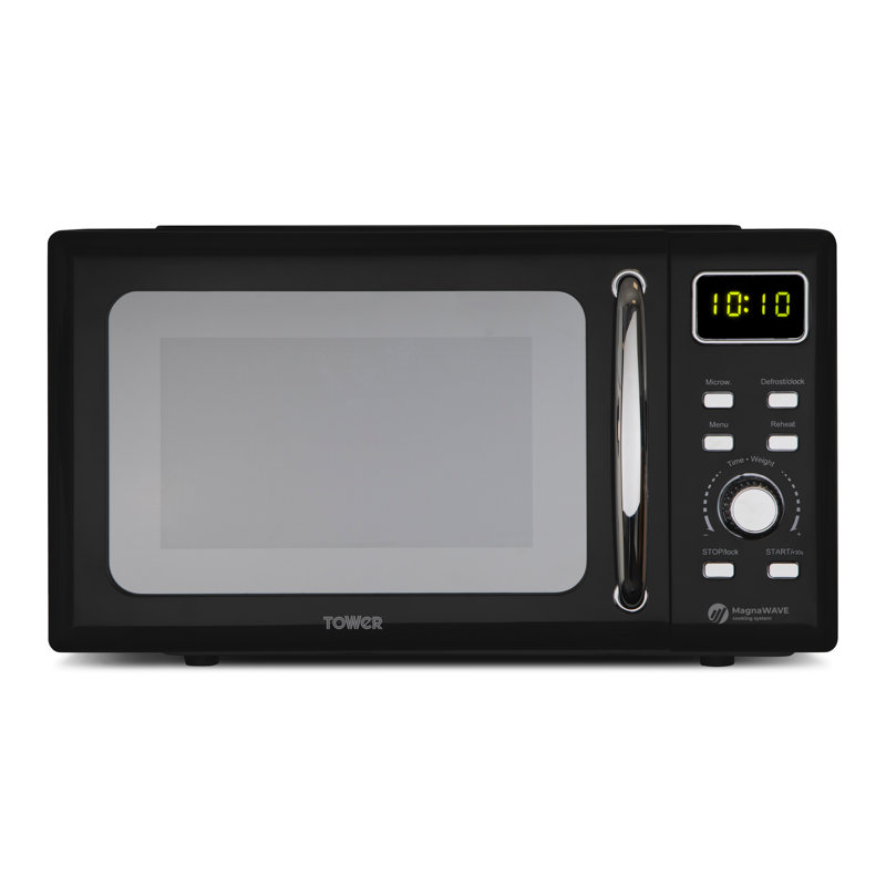 Tower T24041BLK Digital Microwave with Sleek Mirror Door, 800W, 20L, Chrome, Black