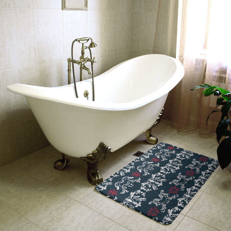Tapis pour salle de bain Houston, l 21 po x L 34 po, Blanc / bleu foncé acier / rouge bataille
