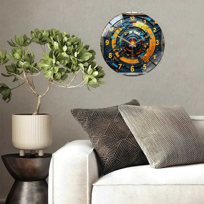 Horloge murale en verre trempé silencieuse de 30 cm, « Horloge murale futuriste », sans tic-tac, fonctionne avec des piles (piles AA non comprises), décoration artistique pour la maison