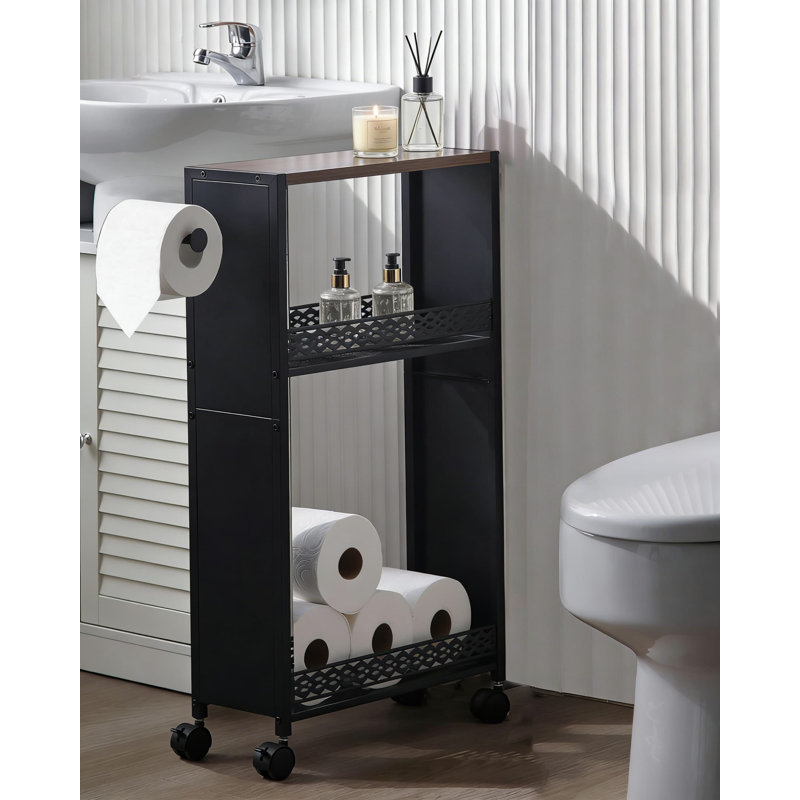 Space-Saving Toilet Paper Holder Stand With Storage Cabinet For Small Bathrooms And Apartments - Slim Design Organizes Rolls And Bathroom Essentials