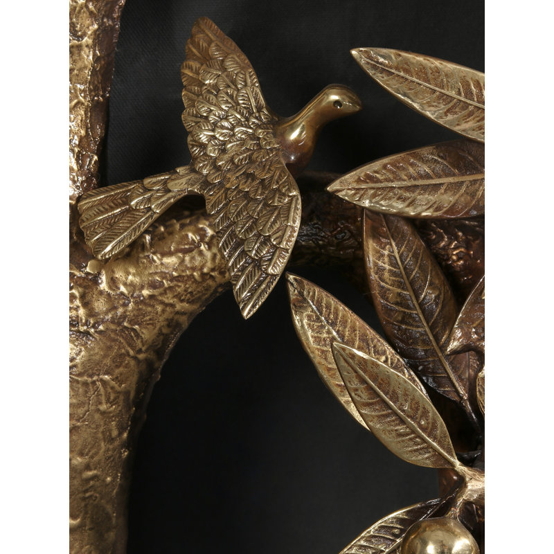 Arbre de vie fait à la main en laiton de 48 po avec cinq feuilles différentes - grande sculpture naturelle symbolique pour la maison, le bureau ou le vestibule de luxe